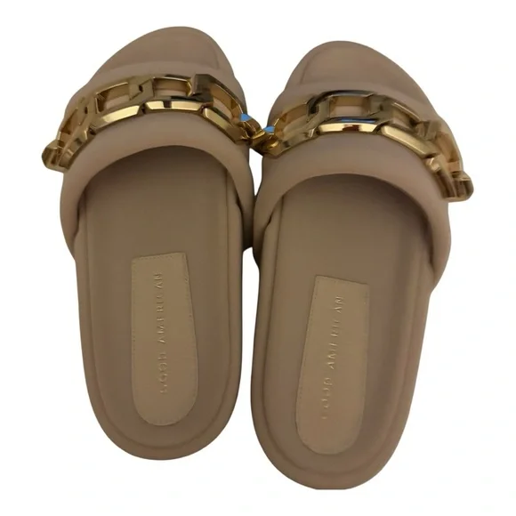 Good American Tan Platform Sandal with Gold Chain Accent - Picture 5 of 6